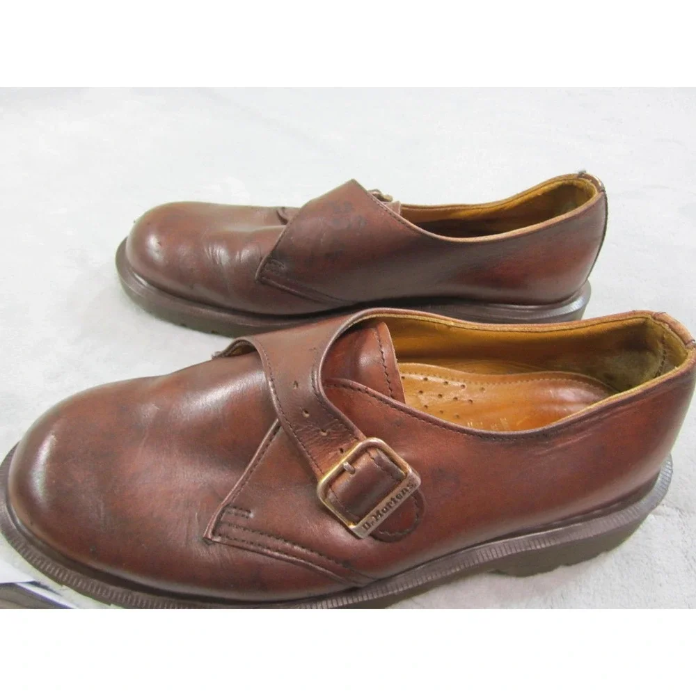 Vtg Dr Martins Monk Strap Shoe Mens Size 8 Brown Made In England Leather